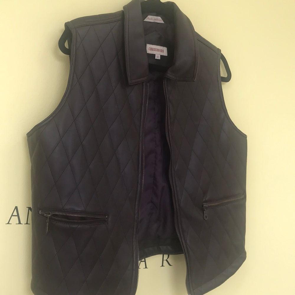 Brown Leather diamond cut Vest | Faux leather vest